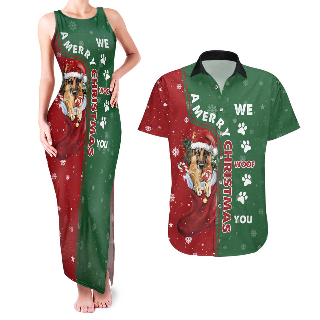 German Shepherd Merry Christmas Christmas Couples Matching Tank Maxi Dress and Hawaiian Shirt Xmas Holiday Patterns - Wonder Print Shop