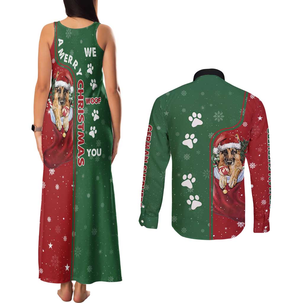German Shepherd Merry Christmas Christmas Couples Matching Tank Maxi Dress and Long Sleeve Button Shirt Xmas Holiday Patterns - Wonder Print Shop