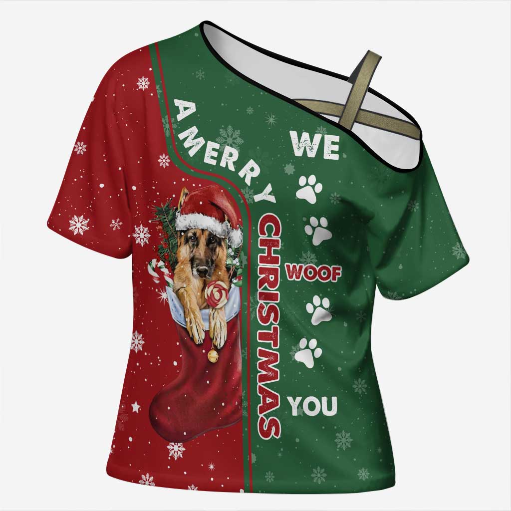 German Shepherd Merry Christmas Christmas Cross Shoulder Shirt Xmas Holiday Patterns - Wonder Print Shop