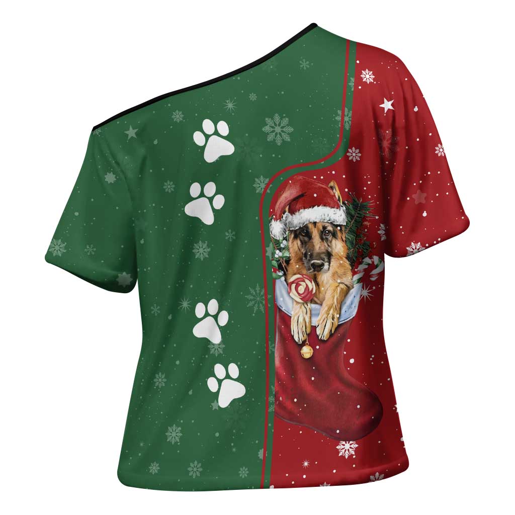 German Shepherd Merry Christmas Christmas Cross Shoulder Shirt Xmas Holiday Patterns - Wonder Print Shop