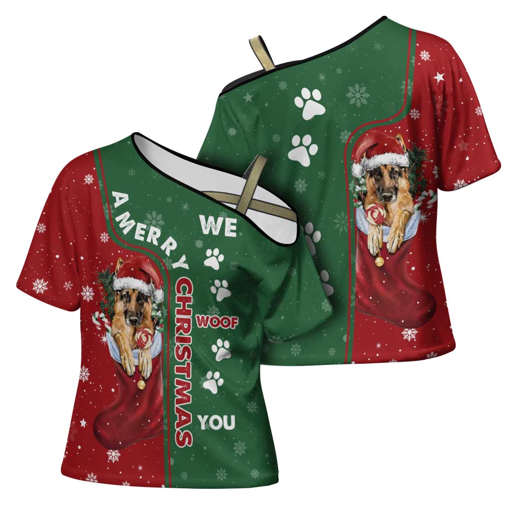German Shepherd Merry Christmas Christmas Cross Shoulder Shirt Xmas Holiday Patterns - Wonder Print Shop