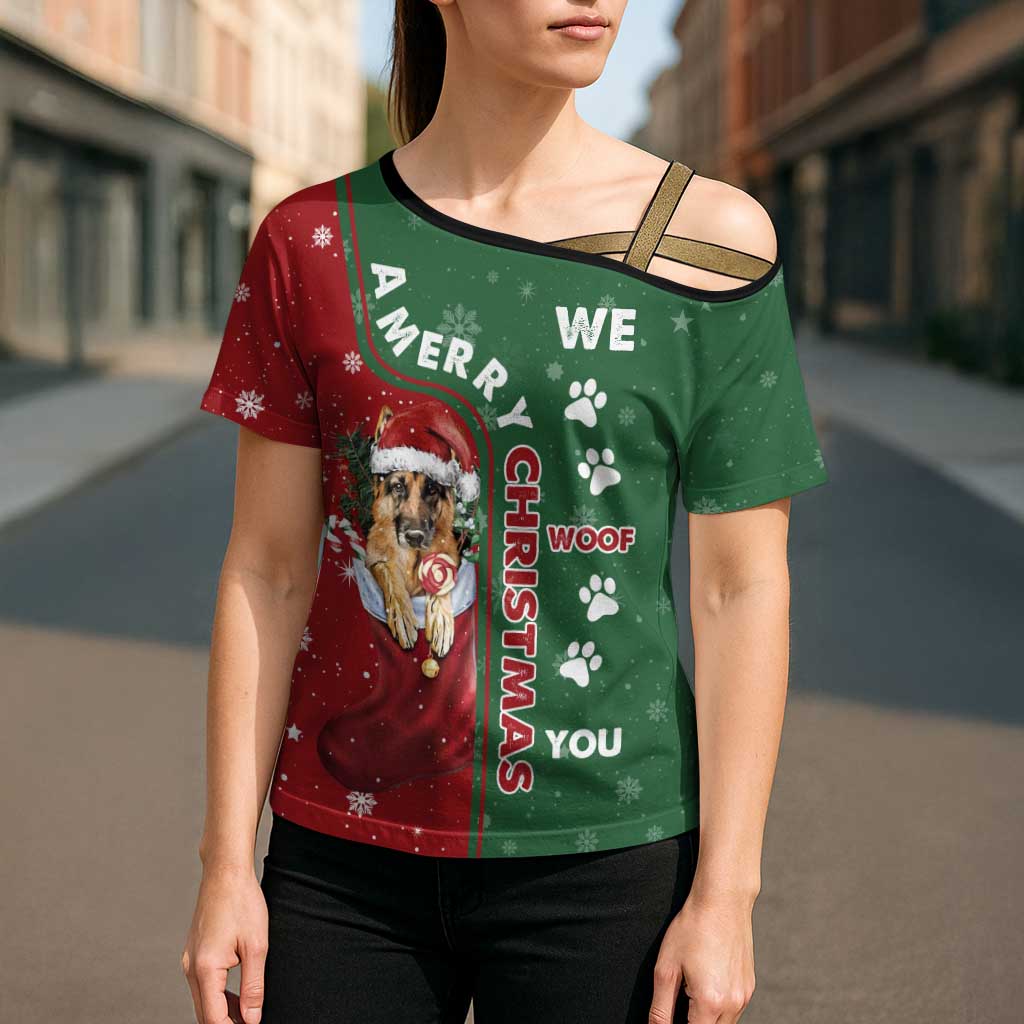 German Shepherd Merry Christmas Christmas Cross Shoulder Shirt Xmas Holiday Patterns - Wonder Print Shop