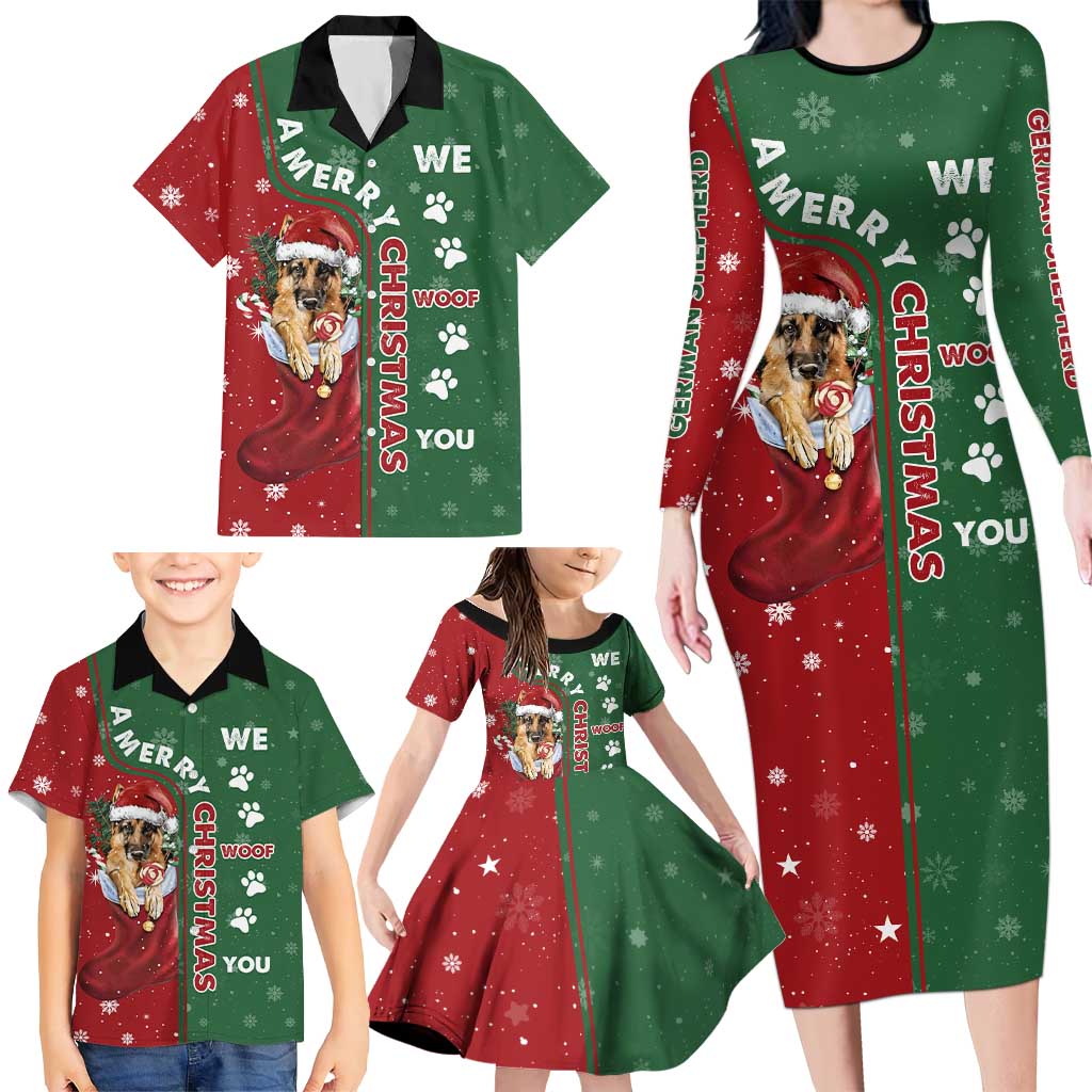German Shepherd Merry Christmas Christmas Family Matching Long Sleeve Bodycon Dress and Hawaiian Shirt Xmas Holiday Patterns - Wonder Print Shop