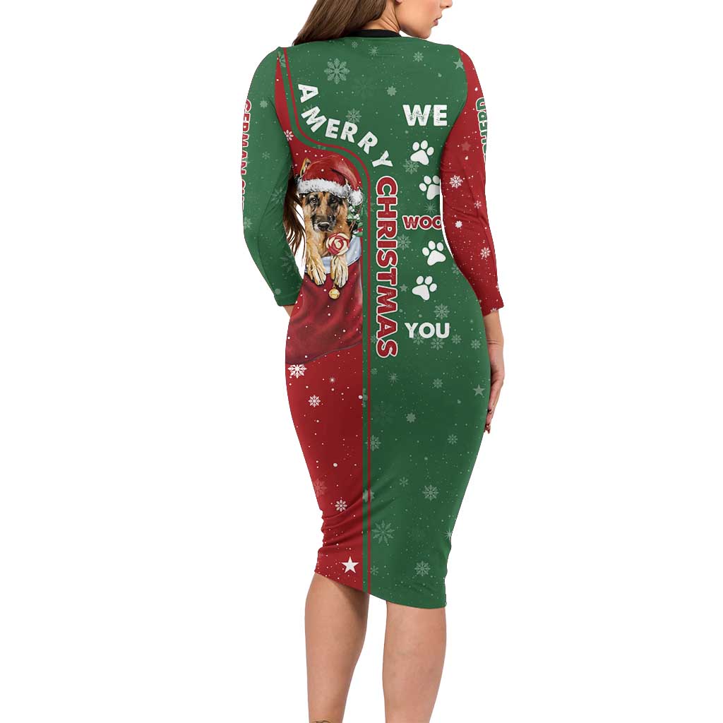German Shepherd Merry Christmas Christmas Family Matching Long Sleeve Bodycon Dress and Hawaiian Shirt Xmas Holiday Patterns - Wonder Print Shop