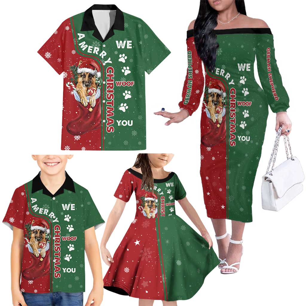 German Shepherd Merry Christmas Christmas Family Matching Off The Shoulder Long Sleeve Dress and Hawaiian Shirt Xmas Holiday Patterns - Wonder Print Shop