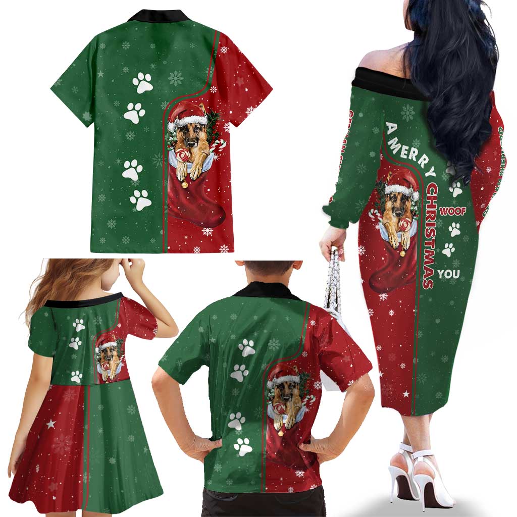 German Shepherd Merry Christmas Christmas Family Matching Off The Shoulder Long Sleeve Dress and Hawaiian Shirt Xmas Holiday Patterns - Wonder Print Shop