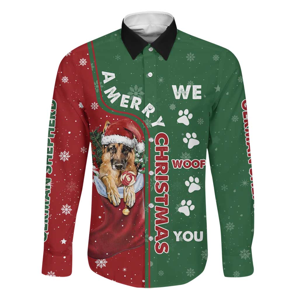 German Shepherd Merry Christmas Christmas Family Matching Off The Shoulder Long Sleeve Dress and Hawaiian Shirt Xmas Holiday Patterns - Wonder Print Shop