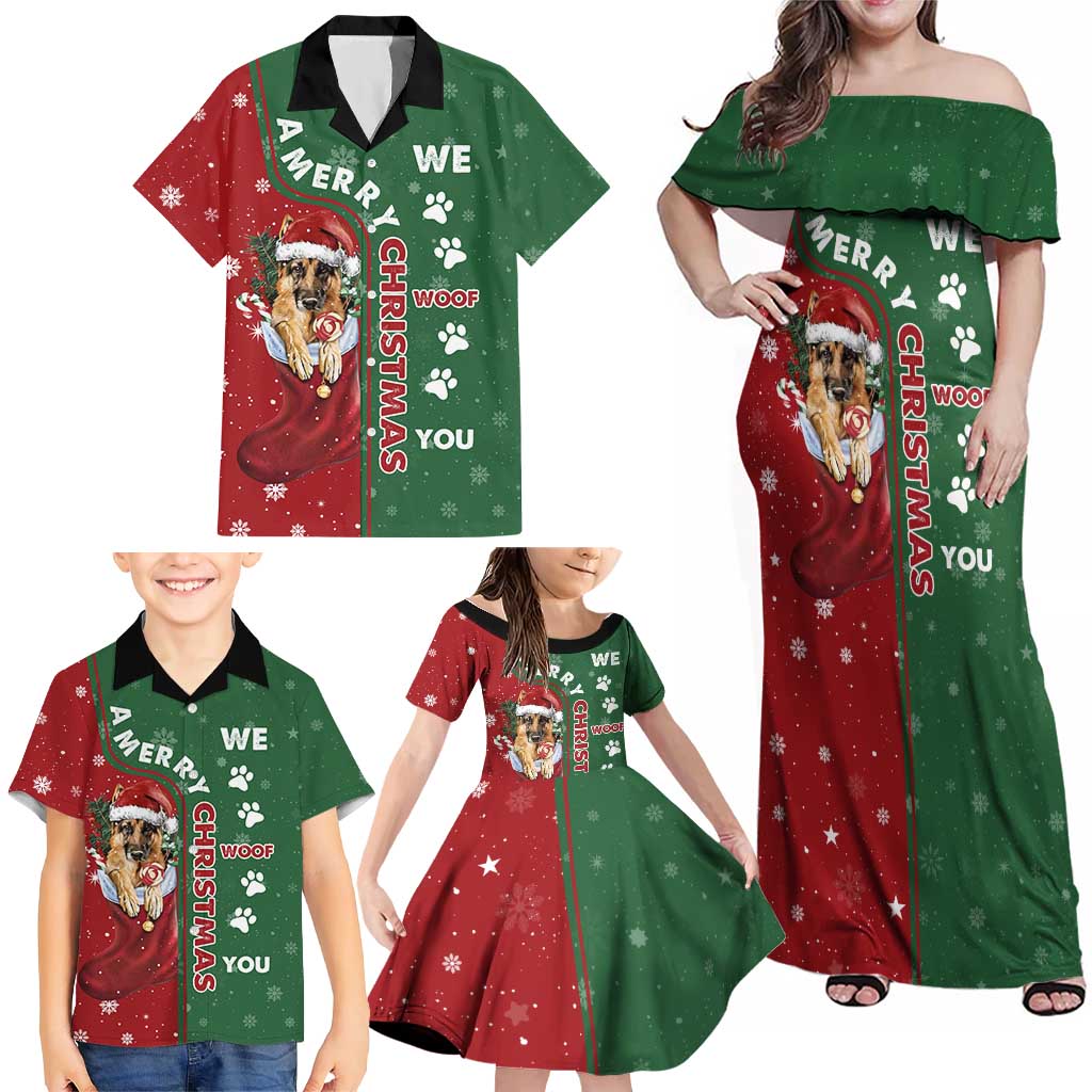 German Shepherd Merry Christmas Christmas Family Matching Off Shoulder Maxi Dress and Hawaiian Shirt Xmas Holiday Patterns - Wonder Print Shop