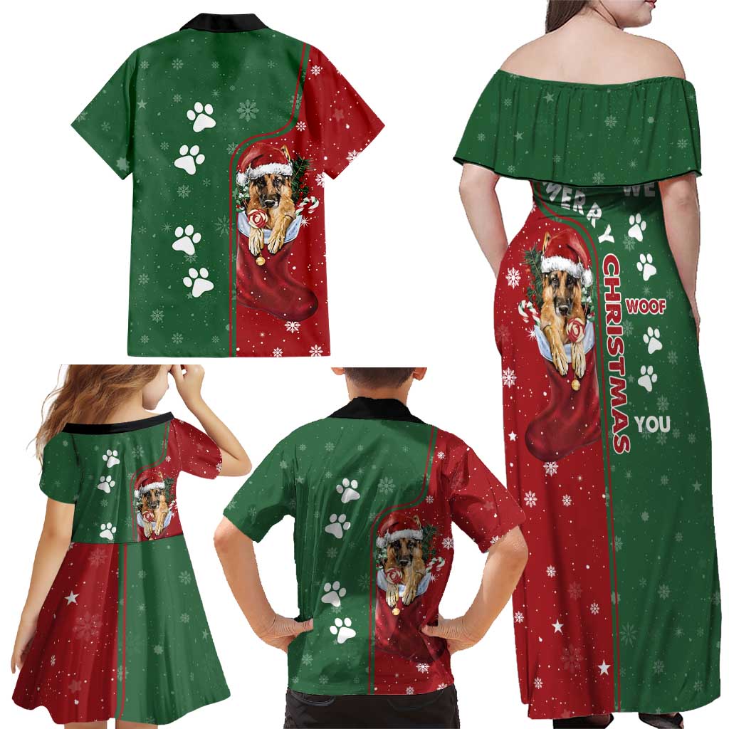 German Shepherd Merry Christmas Christmas Family Matching Off Shoulder Maxi Dress and Hawaiian Shirt Xmas Holiday Patterns - Wonder Print Shop