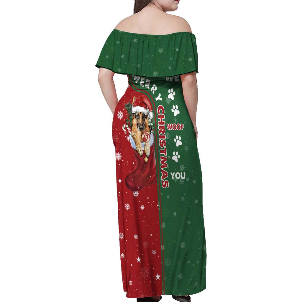 German Shepherd Merry Christmas Christmas Family Matching Off Shoulder Maxi Dress and Hawaiian Shirt Xmas Holiday Patterns - Wonder Print Shop