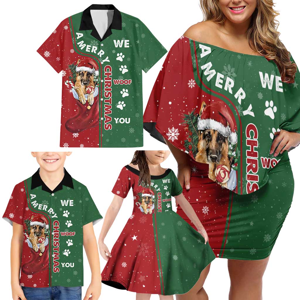 German Shepherd Merry Christmas Christmas Family Matching Off Shoulder Short Dress and Hawaiian Shirt Xmas Holiday Patterns - Wonder Print Shop