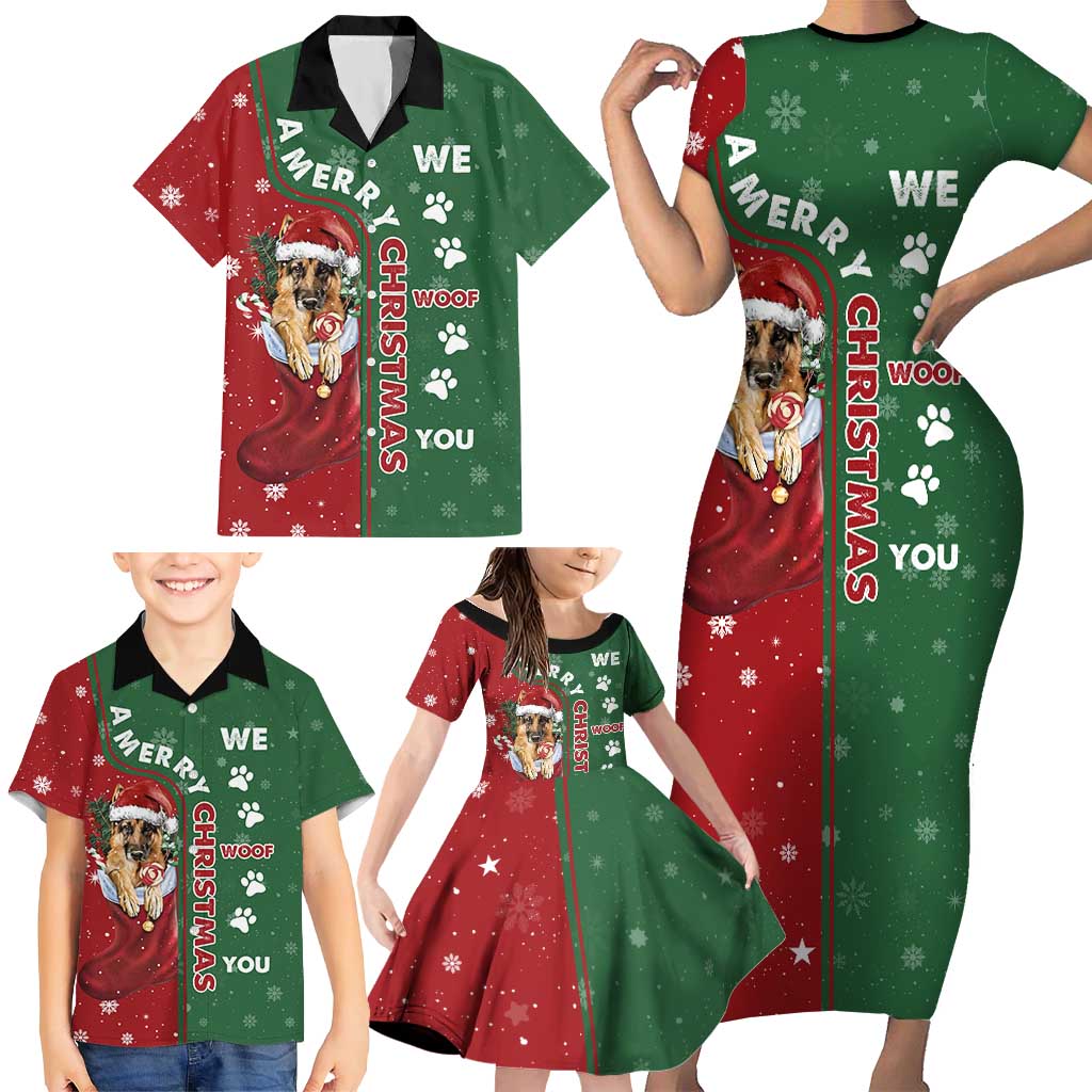 German Shepherd Merry Christmas Christmas Family Matching Short Sleeve Bodycon Dress and Hawaiian Shirt Xmas Holiday Patterns - Wonder Print Shop