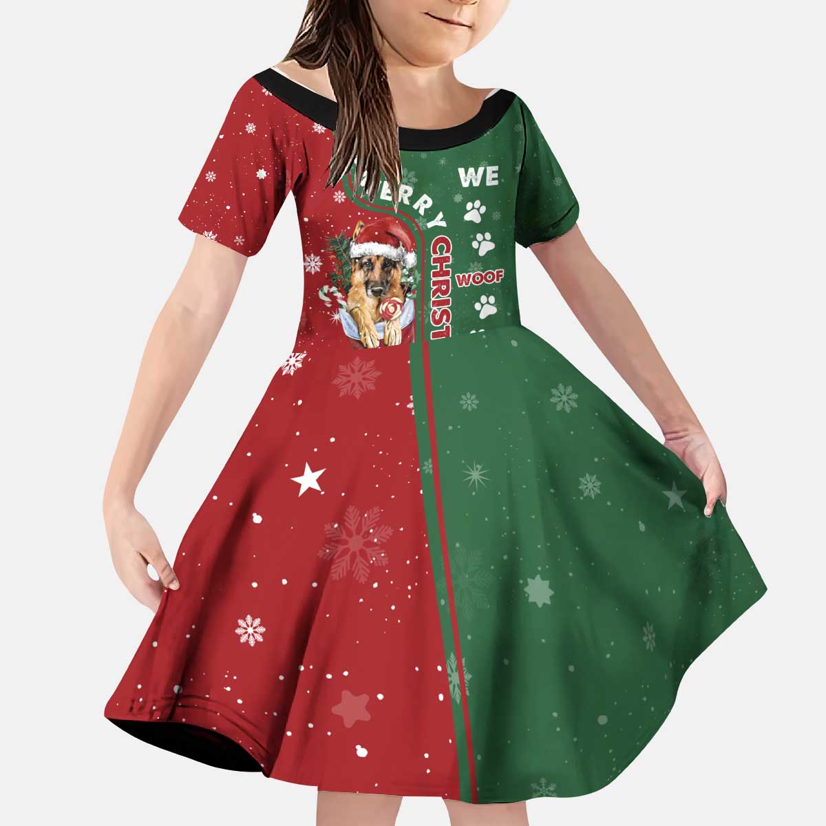 German Shepherd Merry Christmas Christmas Kid Short Sleeve Dress Xmas Holiday Patterns - Wonder Print Shop