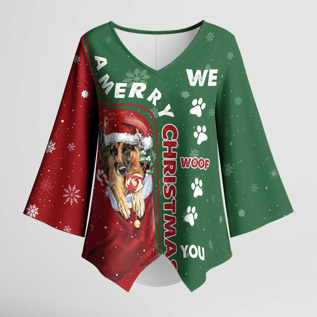 German Shepherd Merry Christmas Christmas Kimono Sleeve Blouse Xmas Holiday Patterns - Wonder Print Shop