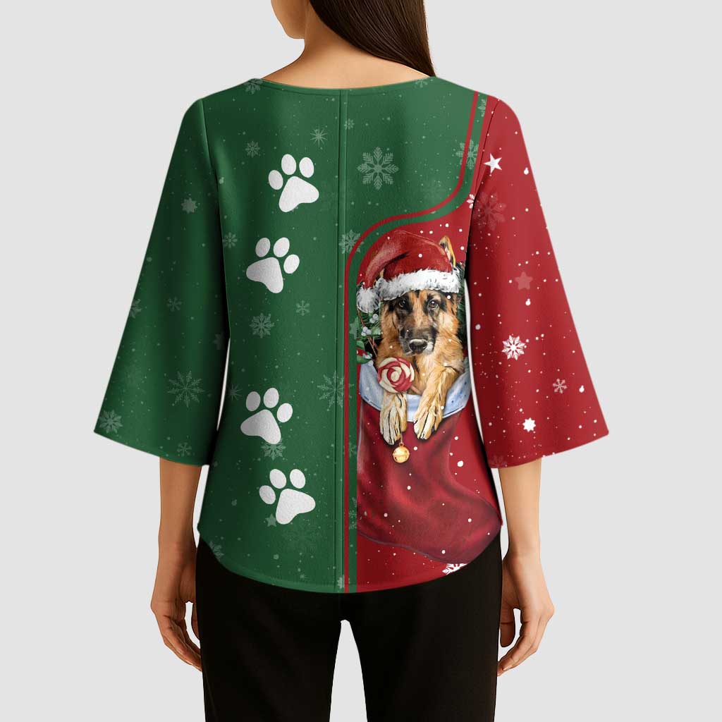 German Shepherd Merry Christmas Christmas Kimono Sleeve Blouse Xmas Holiday Patterns - Wonder Print Shop