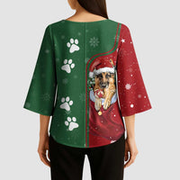 German Shepherd Merry Christmas Christmas Kimono Sleeve Blouse Xmas Holiday Patterns - Wonder Print Shop