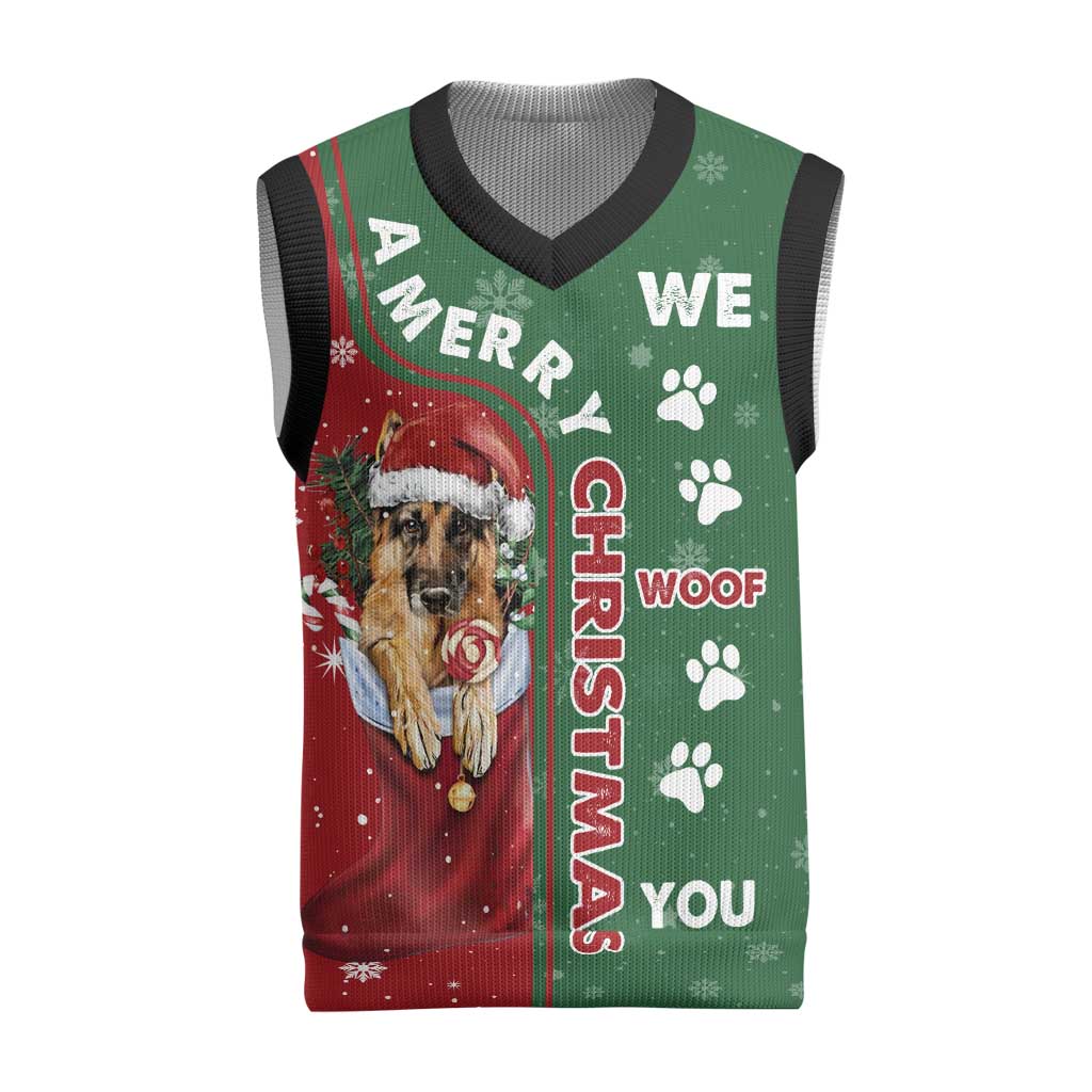 German Shepherd Merry Christmas Christmas Knitted V-Neck Vest Xmas Holiday Patterns - Wonder Print Shop