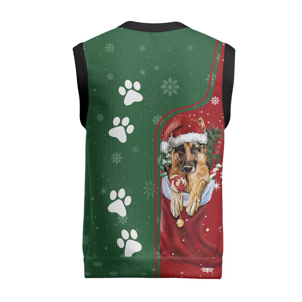 German Shepherd Merry Christmas Christmas Knitted V-Neck Vest Xmas Holiday Patterns - Wonder Print Shop