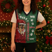 German Shepherd Merry Christmas Christmas Knitted V-Neck Vest Xmas Holiday Patterns - Wonder Print Shop