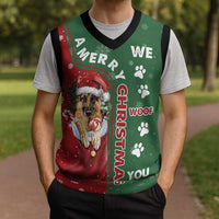 German Shepherd Merry Christmas Christmas Knitted V-Neck Vest Xmas Holiday Patterns - Wonder Print Shop