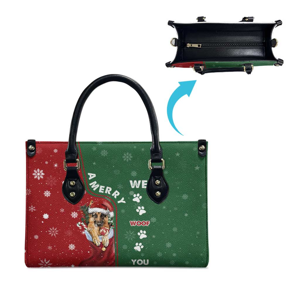 German Shepherd Merry Christmas Christmas Leather Bag Xmas Holiday Patterns - Wonder Print Shop