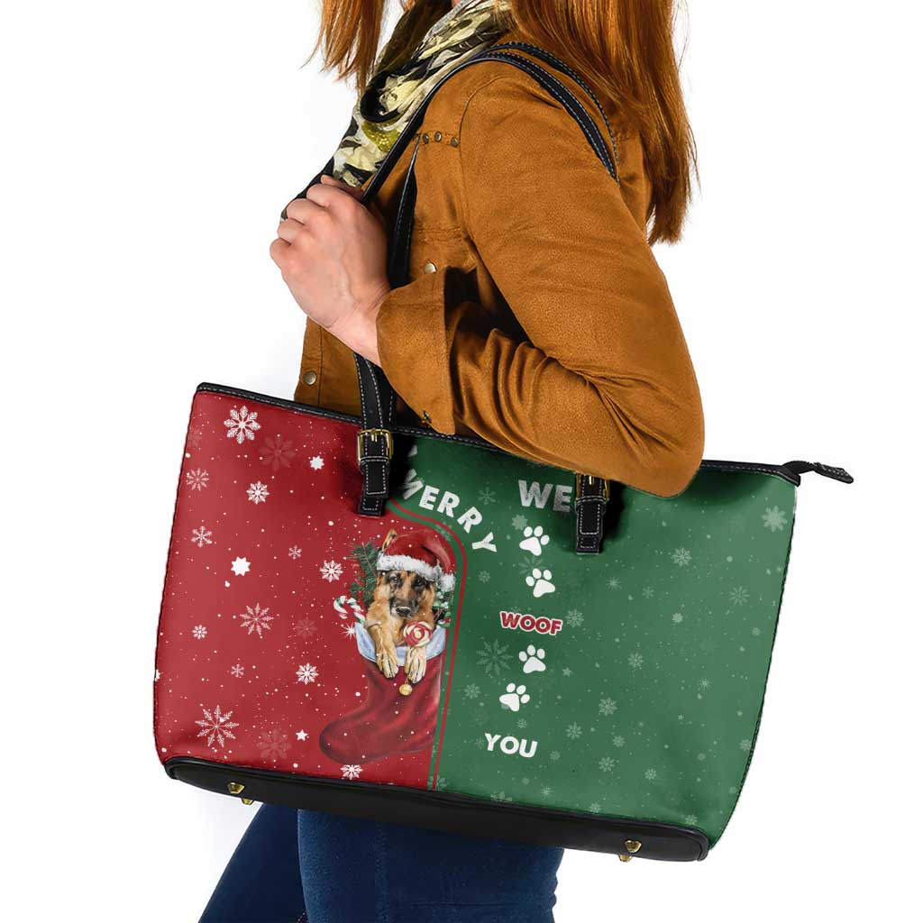 German Shepherd Merry Christmas Christmas Leather Tote Bag Xmas Holiday Patterns - Wonder Print Shop