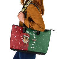 German Shepherd Merry Christmas Christmas Leather Tote Bag Xmas Holiday Patterns - Wonder Print Shop