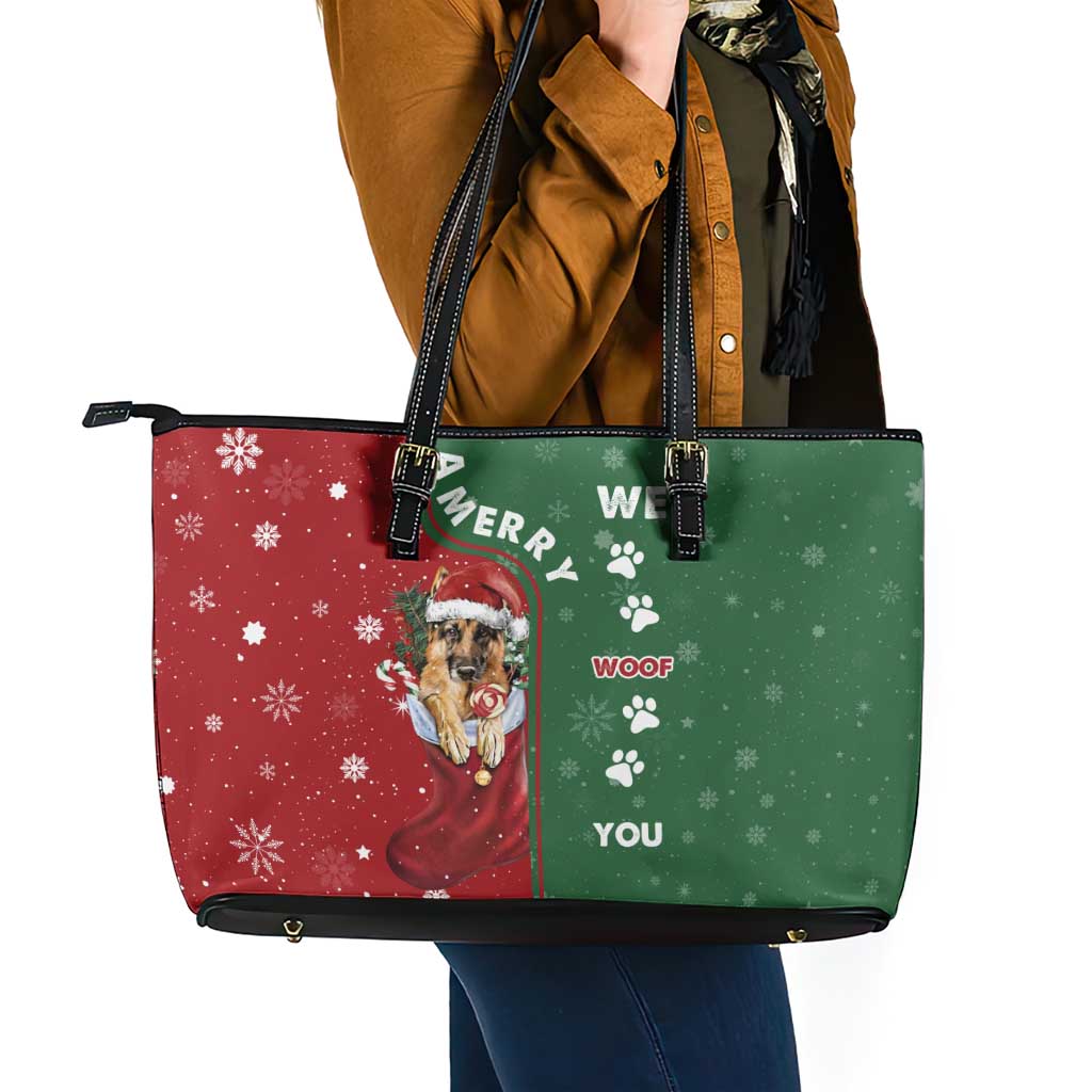 German Shepherd Merry Christmas Christmas Leather Tote Bag Xmas Holiday Patterns - Wonder Print Shop