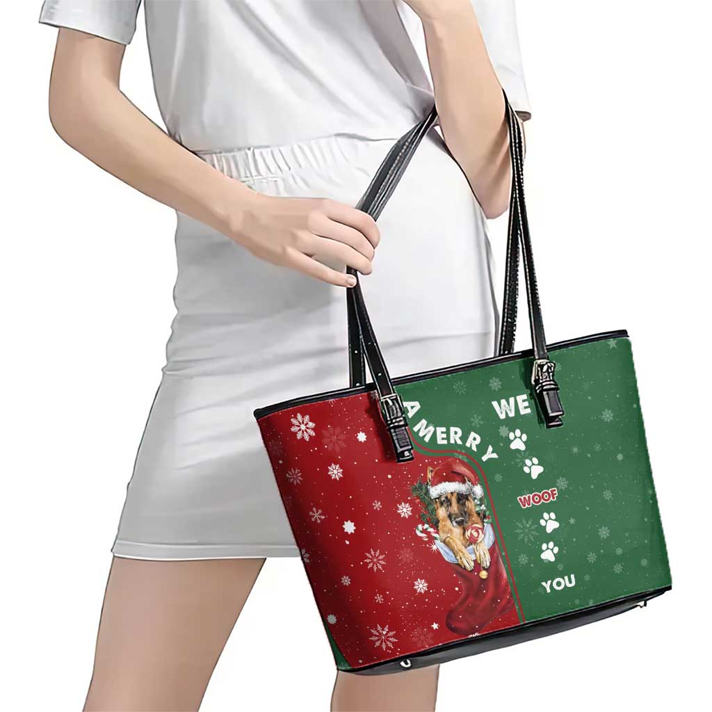 German Shepherd Merry Christmas Christmas Leather Tote Bag Xmas Holiday Patterns - Wonder Print Shop