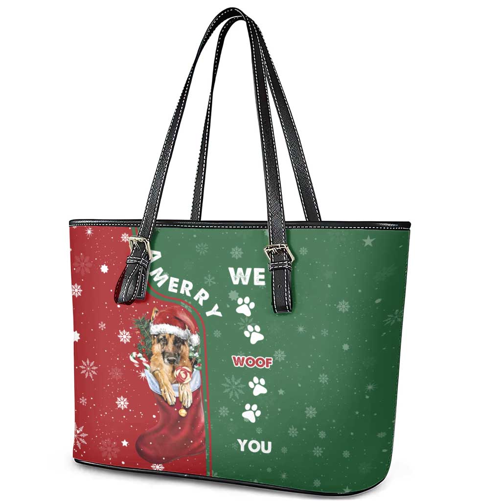 German Shepherd Merry Christmas Christmas Leather Tote Bag Xmas Holiday Patterns - Wonder Print Shop
