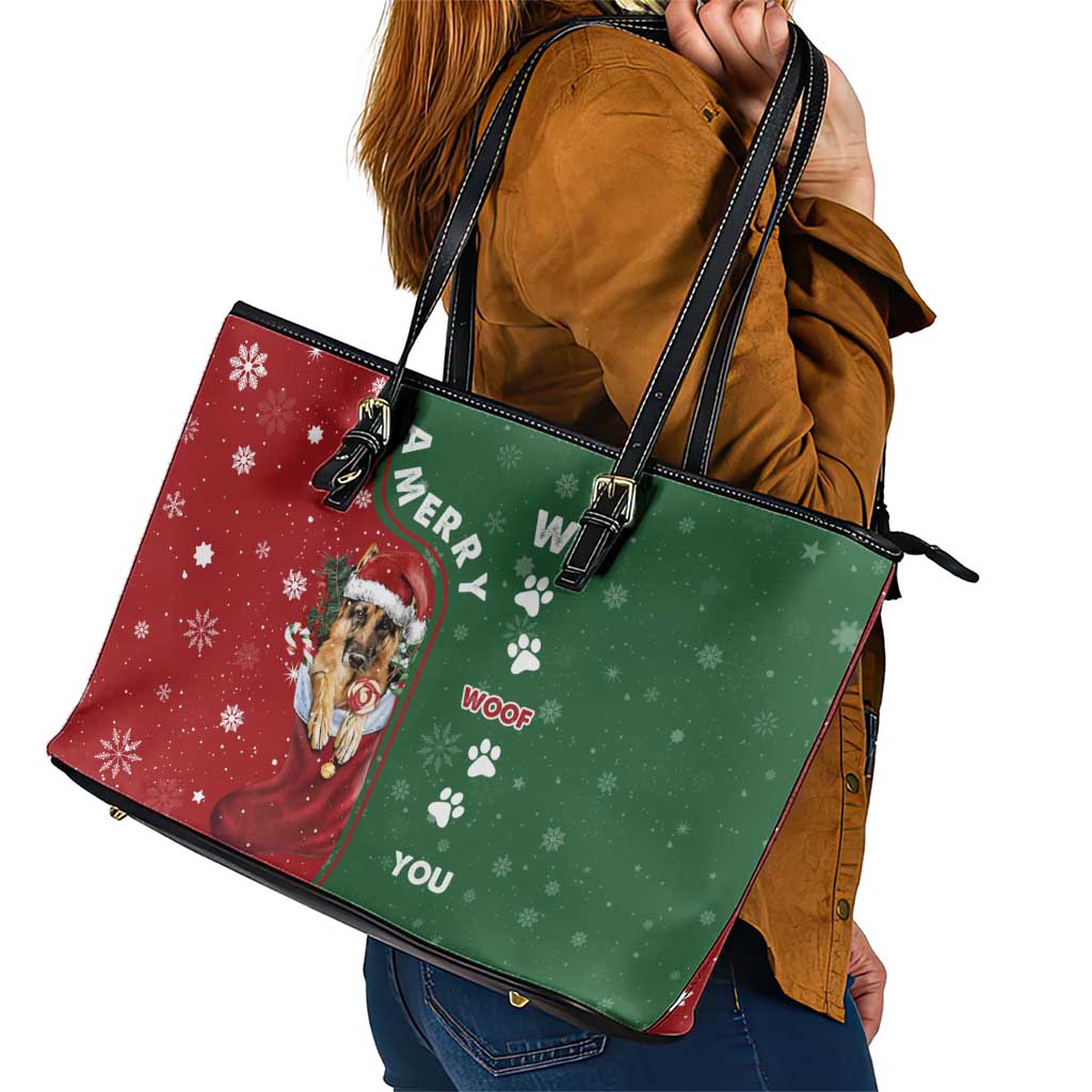 German Shepherd Merry Christmas Christmas Leather Tote Bag Xmas Holiday Patterns - Wonder Print Shop