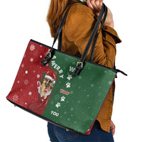 German Shepherd Merry Christmas Christmas Leather Tote Bag Xmas Holiday Patterns - Wonder Print Shop