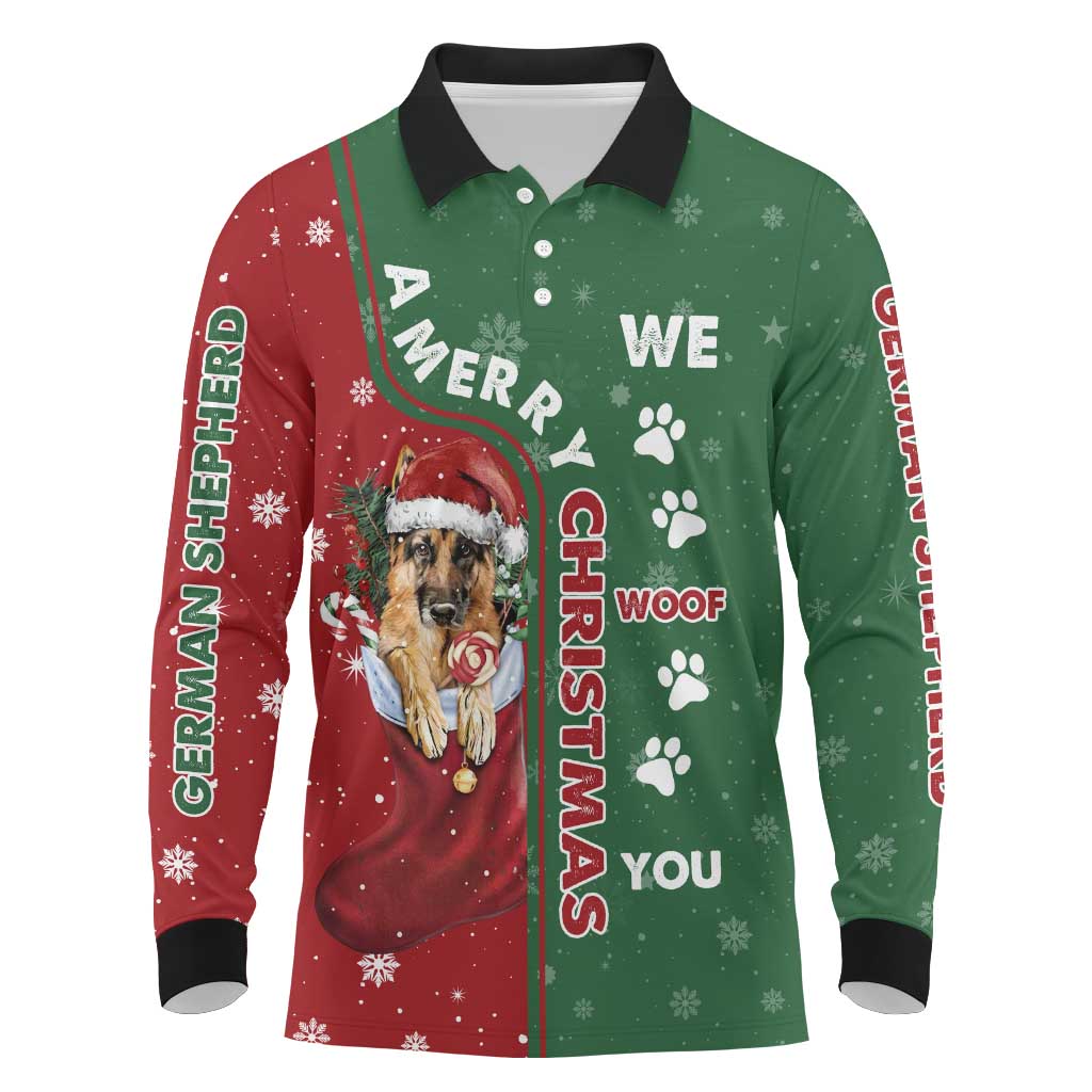 German Shepherd Merry Christmas Christmas Long Sleeve Polo Shirt Xmas Holiday Patterns - Wonder Print Shop