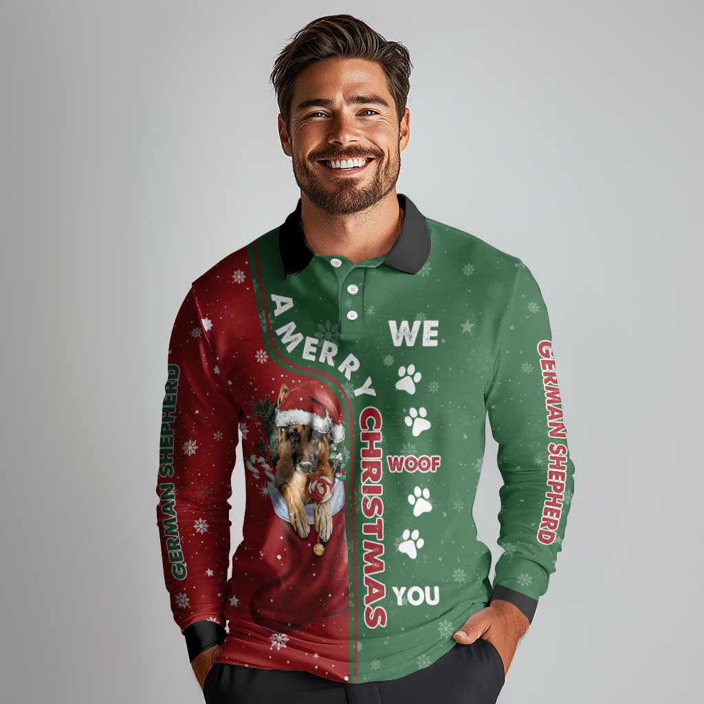 German Shepherd Merry Christmas Christmas Long Sleeve Polo Shirt Xmas Holiday Patterns - Wonder Print Shop