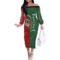 German Shepherd Merry Christmas Christmas Off The Shoulder Long Sleeve Dress Xmas Holiday Patterns - Wonder Print Shop