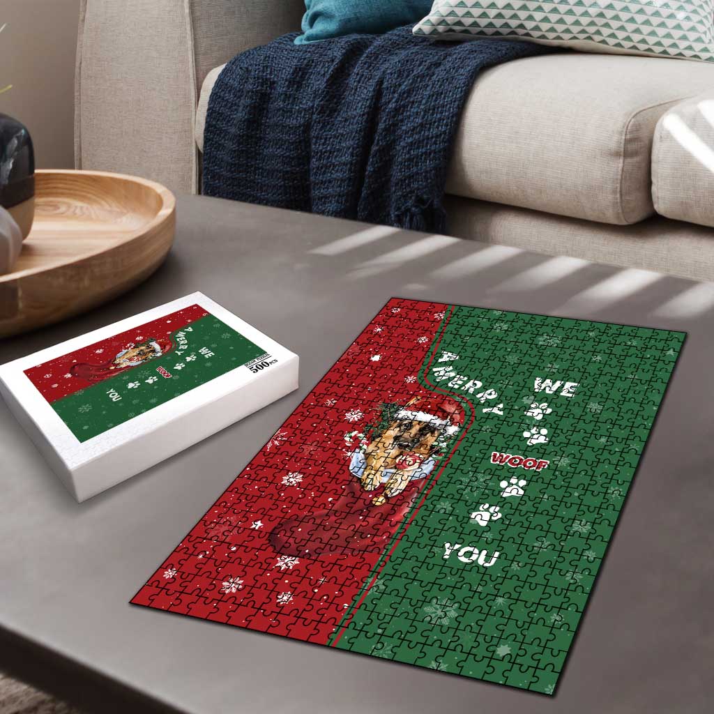 German Shepherd Merry Christmas Christmas Puzzle Xmas Holiday Patterns - Wonder Print Shop
