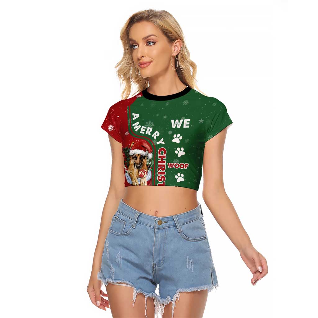 German Shepherd Merry Christmas Christmas Raglan Cropped T Shirt Xmas Holiday Patterns - Wonder Print Shop