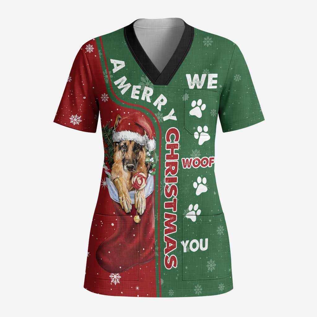 German Shepherd Merry Christmas Christmas Scrub Top Xmas Holiday Patterns - Wonder Print Shop