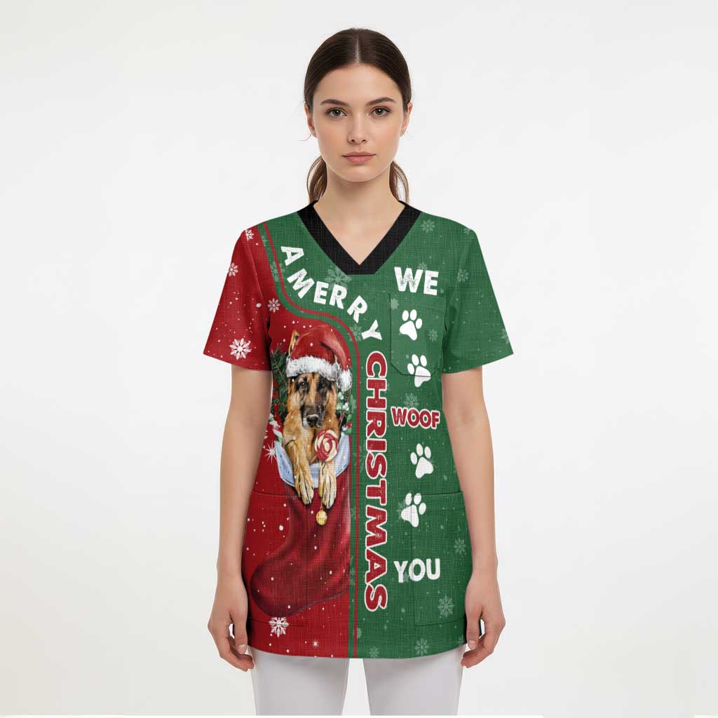 German Shepherd Merry Christmas Christmas Scrub Top Xmas Holiday Patterns - Wonder Print Shop