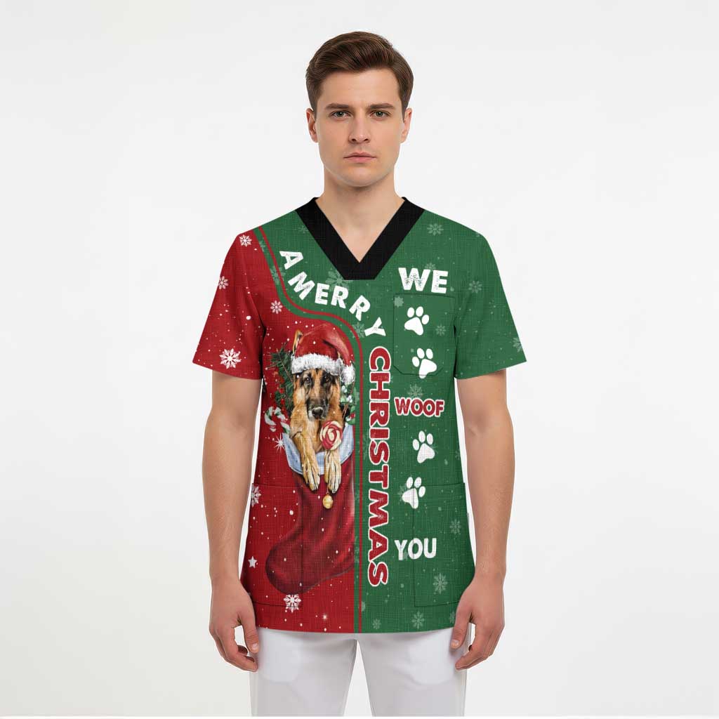 German Shepherd Merry Christmas Christmas Scrub Top Xmas Holiday Patterns - Wonder Print Shop