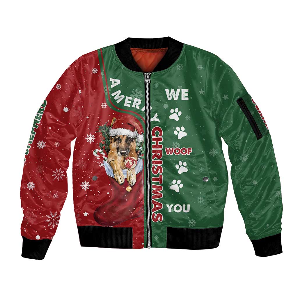 German Shepherd Merry Christmas Christmas Sleeve Zip Bomber Jacket Xmas Holiday Patterns - Wonder Print Shop