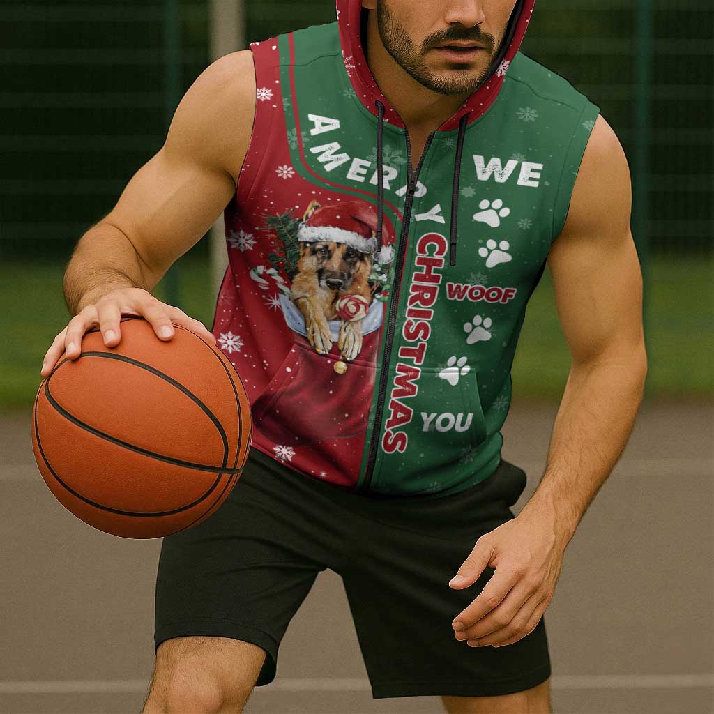 German Shepherd Merry Christmas Christmas Sleeveless Zip Hoodie Xmas Holiday Patterns - Wonder Print Shop