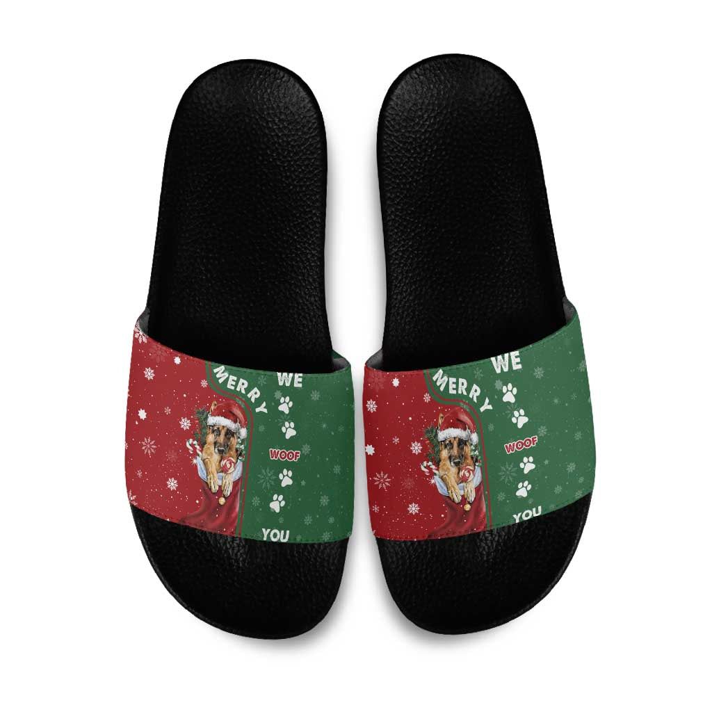 German Shepherd Merry Christmas Christmas Slide Sandals Xmas Holiday Patterns - Wonder Print Shop