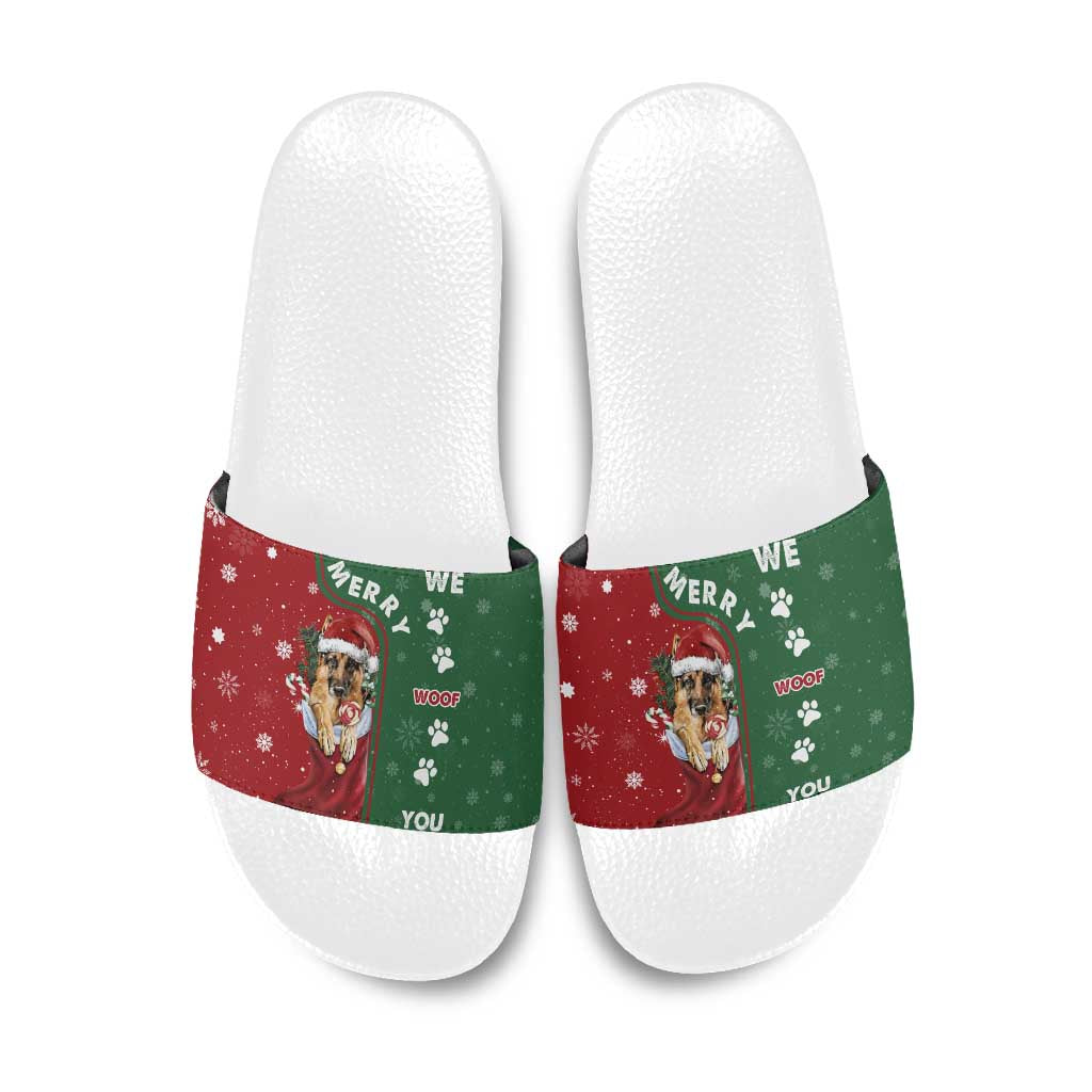 German Shepherd Merry Christmas Christmas Slide Sandals Xmas Holiday Patterns - Wonder Print Shop