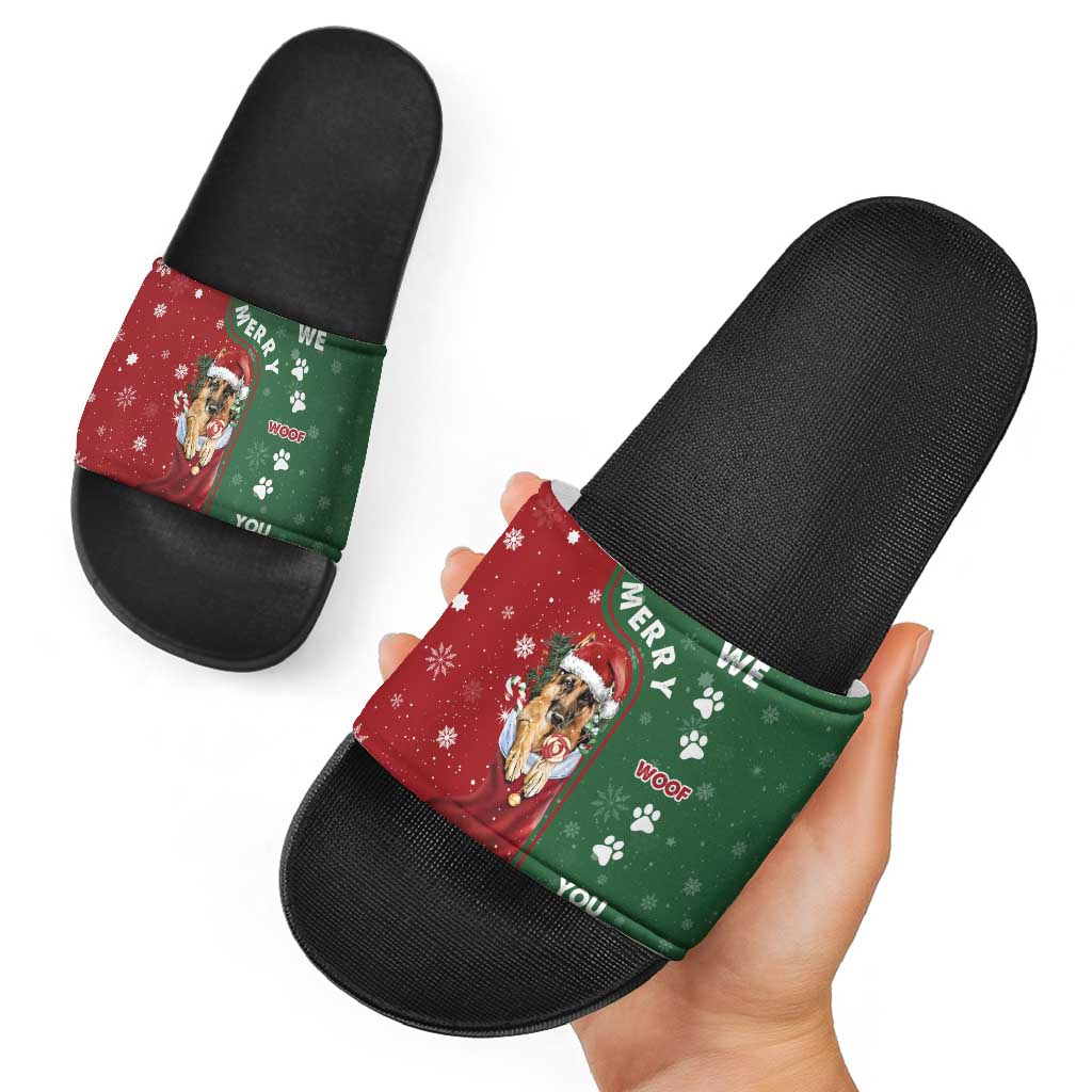 German Shepherd Merry Christmas Christmas Slide Sandals Xmas Holiday Patterns - Wonder Print Shop