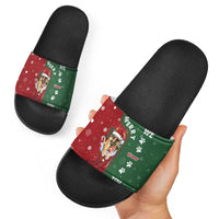 German Shepherd Merry Christmas Christmas Slide Sandals Xmas Holiday Patterns - Wonder Print Shop