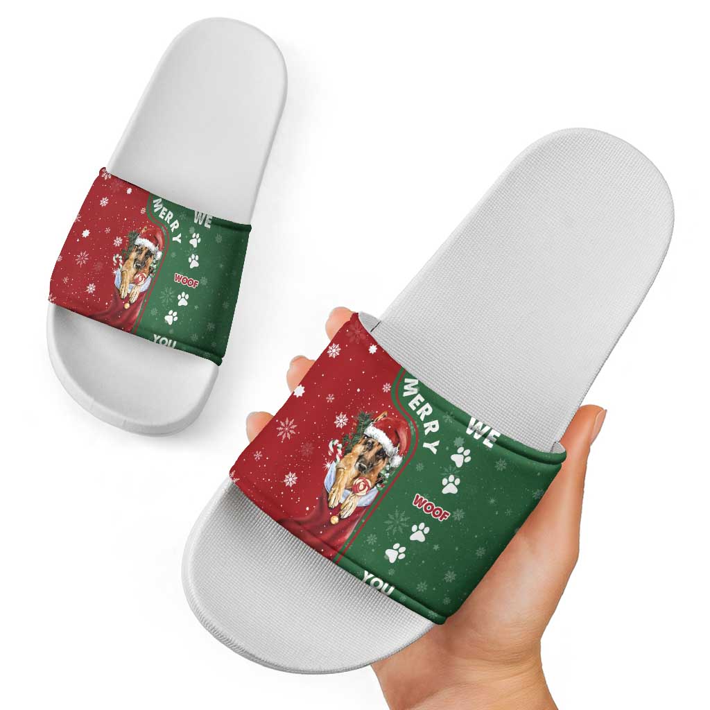 German Shepherd Merry Christmas Christmas Slide Sandals Xmas Holiday Patterns - Wonder Print Shop