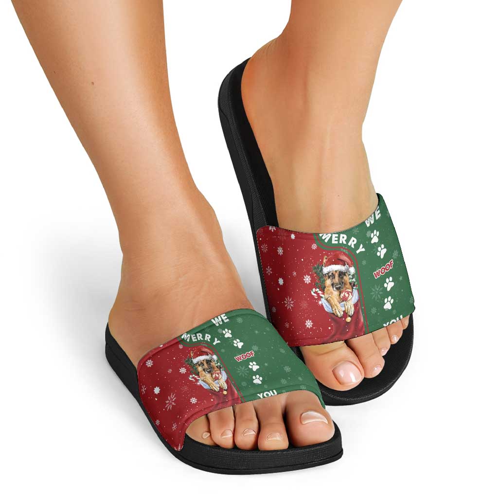 German Shepherd Merry Christmas Christmas Slide Sandals Xmas Holiday Patterns - Wonder Print Shop