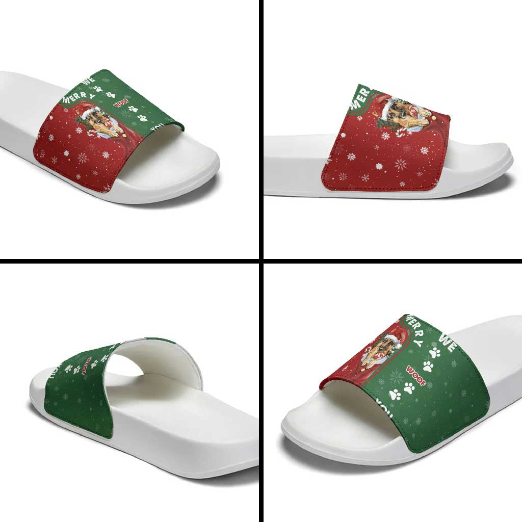 German Shepherd Merry Christmas Christmas Slide Sandals Xmas Holiday Patterns - Wonder Print Shop