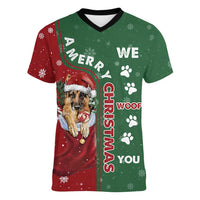 German Shepherd Merry Christmas Christmas Women V-Neck T-Shirt Xmas Holiday Patterns - Wonder Print Shop